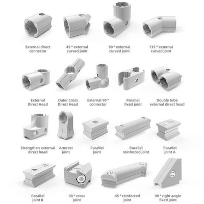 DYJ19-A09D 45° Double Side Tubing Joints Aluminum Lean Pipe Connector OD19 mm Industrial Safety Fixed Bracket
